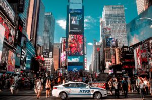 NYPD car parked at the Times Square