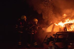 Fire being extinguished by firefighters